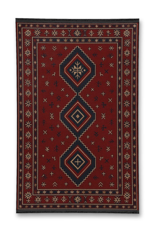 Mosso Red Red Black Ethnic Patterned Woven Base Decorative Carpet Mosso149