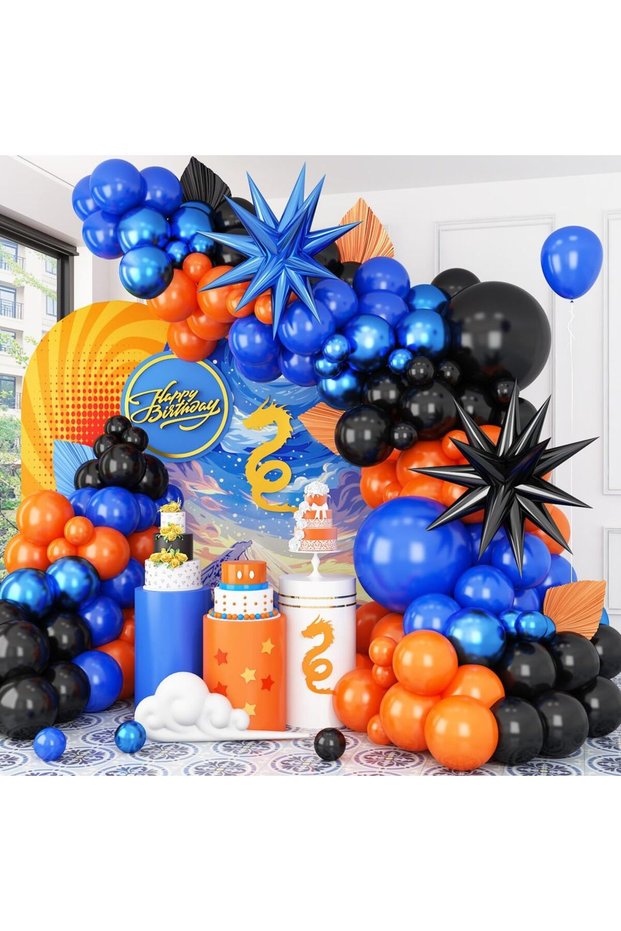 As picture Black Orange Blue 111Pcs Black Orange Blue Balloon Garland Arch Kit,with Star Foil Balloo
