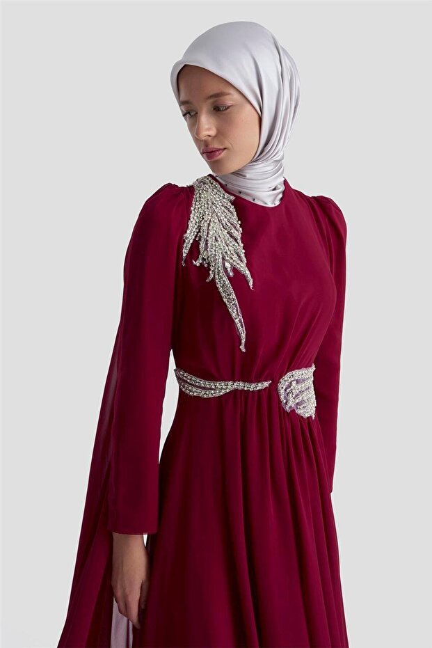 فستان سهرة 25YD9183 كلاريت أحمر