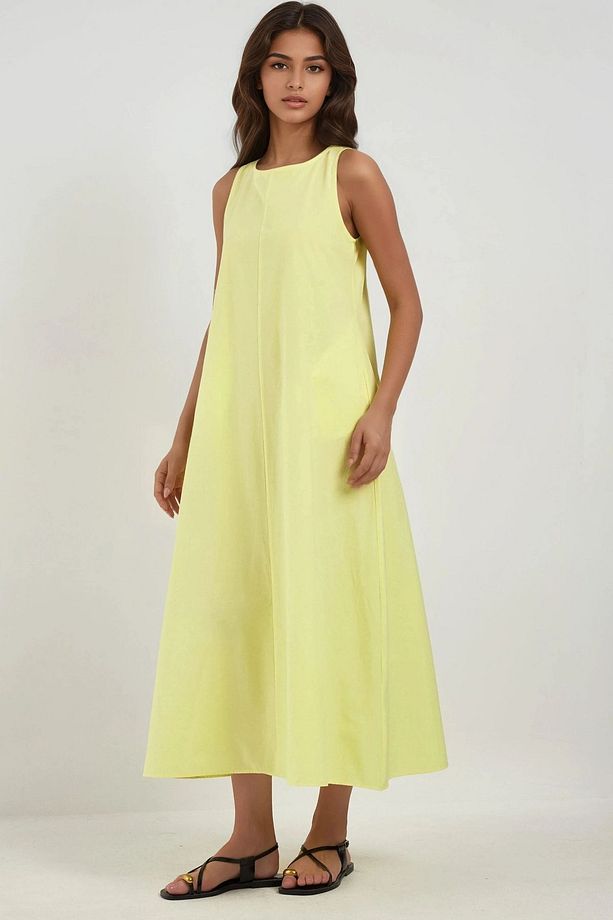 Mixray Collection Bisiklet yaka, kolsuz A-Form Maxi Elbise - 5
