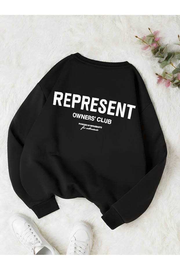 Black Unisex Men/Women Colorful Represent Custom Printed Oversize Cotton Crew Neck