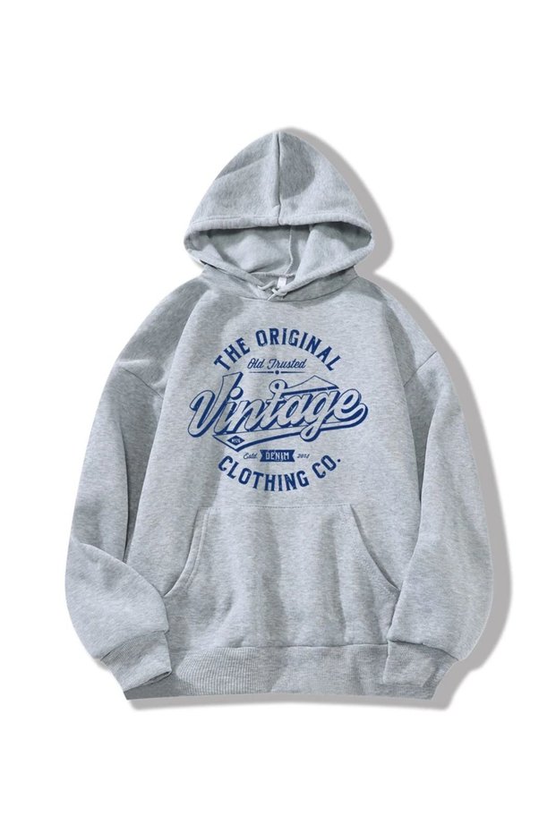 Gray Unisex Claret Red Hooded Vintage Printed Hoodie