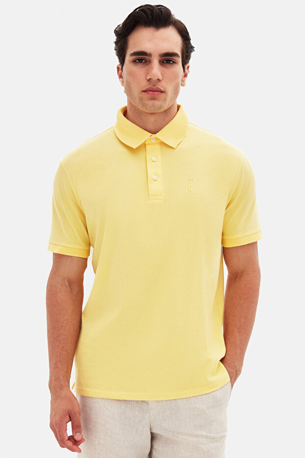 Slim Fit Ray Flower Pique Textured Polo T-Shirt