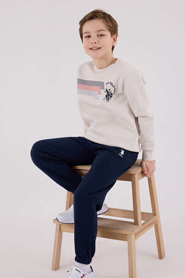 Boy's Crew Neck Pigment Printed Winter Regular Fit Gray Tracksuit Set Us2212-C-V1