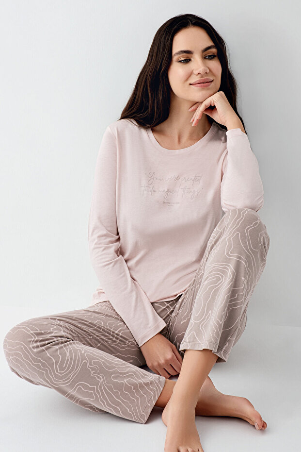 Women's Winter Regular Fit Pink Pajama Set Pc9096-S-V2