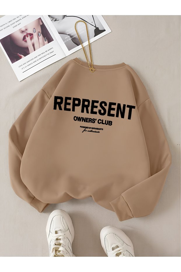 Brown Unisex Men/Women Colorful Represent Custom Printed Oversize Cotton Crew Neck