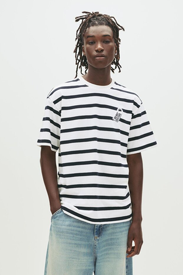 Do Not Disturb baskılı çizgili t-shirt - 2