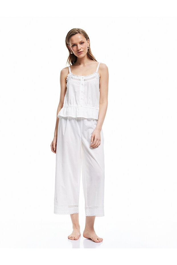 Cotton Tie Waist Elastic Wide Leg Pajama Bottoms