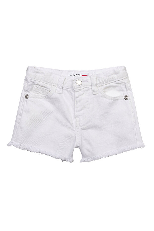 Girls White Basic Short - White Denim - 1