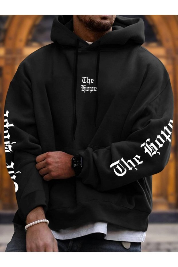 Black Unisex Women/Men the Hope Color Printed Oversize Hoodie