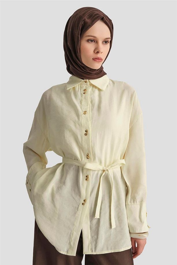Kemer Detaylı Tunik 25KD9009 Açık Sarı - 3