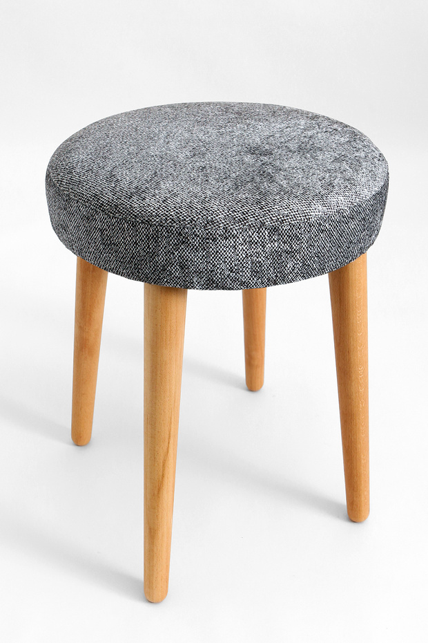 Yuvarlak Tabure Rustik Ahşap Ayaklı Minderli Kadife Mutfak Salon Yemek Oturma Odası Taburesi Milana - 2