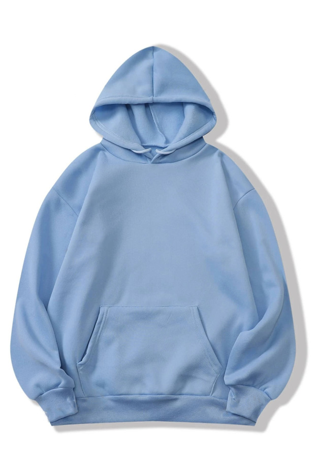 Blue Unisex Women/Men Solid Color Cotton Oversize Hoodie