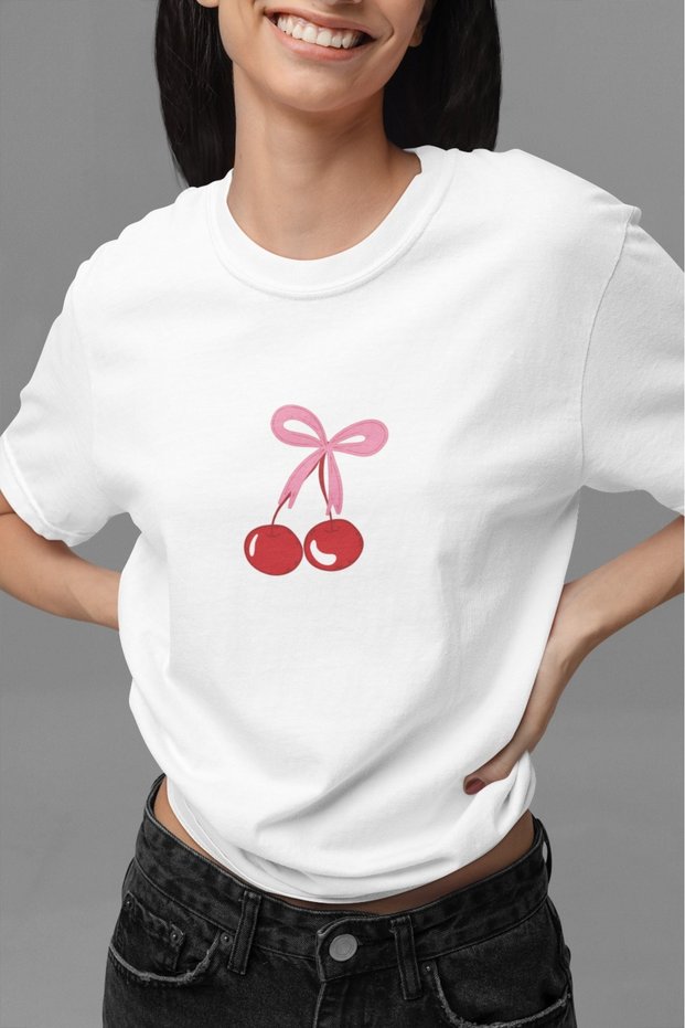 Unisex Men/Women Cherry Colored Printed Oversize 100% Cotton T-Shirt