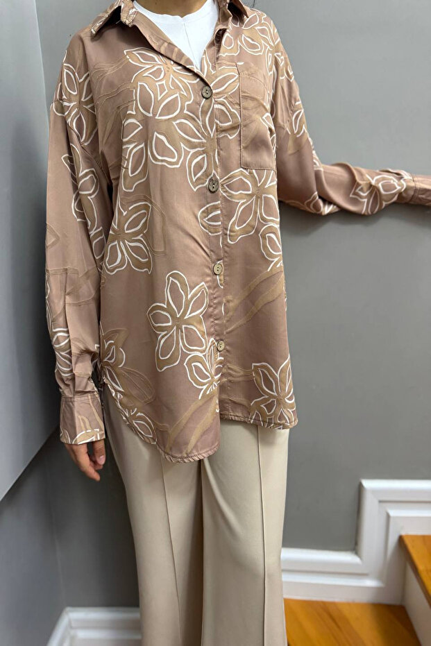 Women's Oversize Crepe Jacquard Patterned Shirt