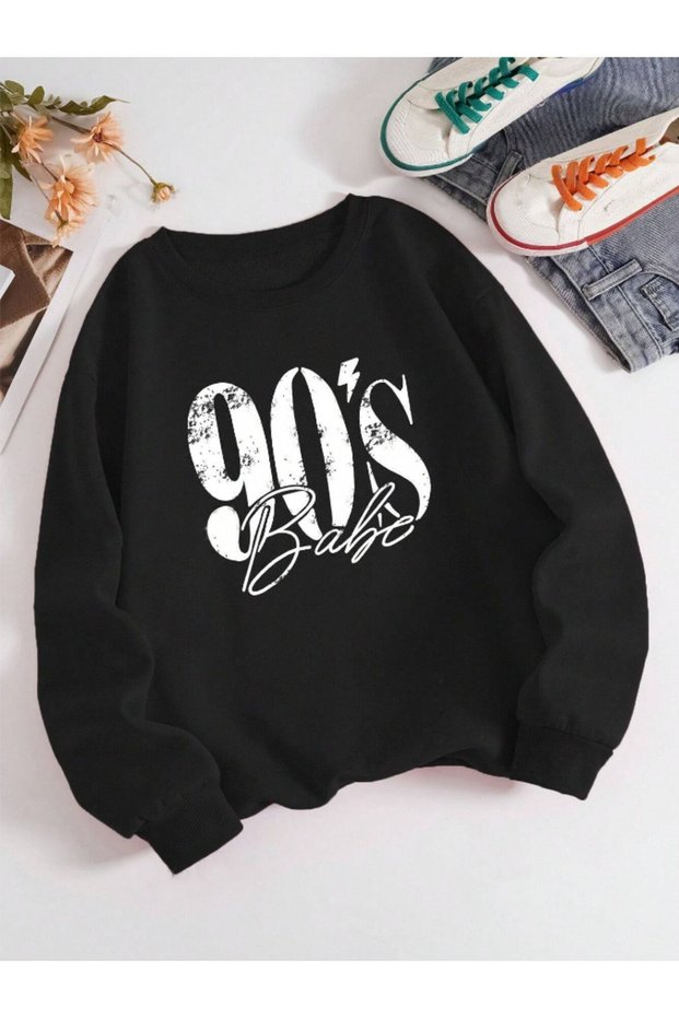 Black Unisex Men/Women 90's Custom Colorful Oversize Crew Neck Cotton