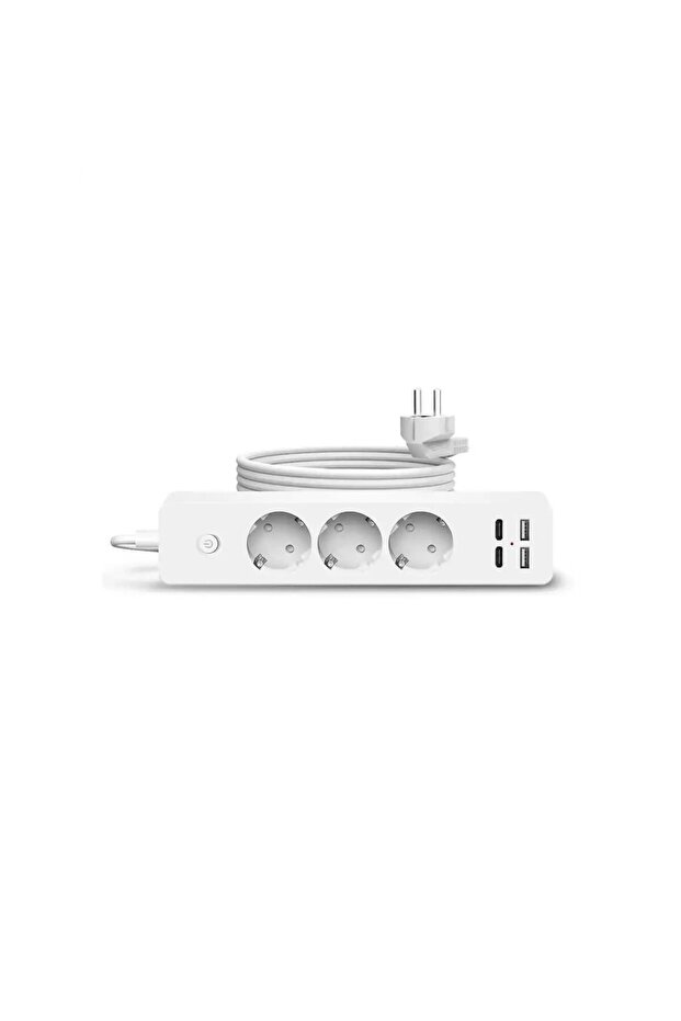 Prelungitor cu 3 prize, 2 USB, 2 Tip-C, 2 m, 2500 W, ignifug, întrerupător ON/OFF, alb - 1