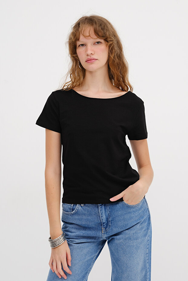 Kayık Yaka Basic T-shirt P1805 - 4