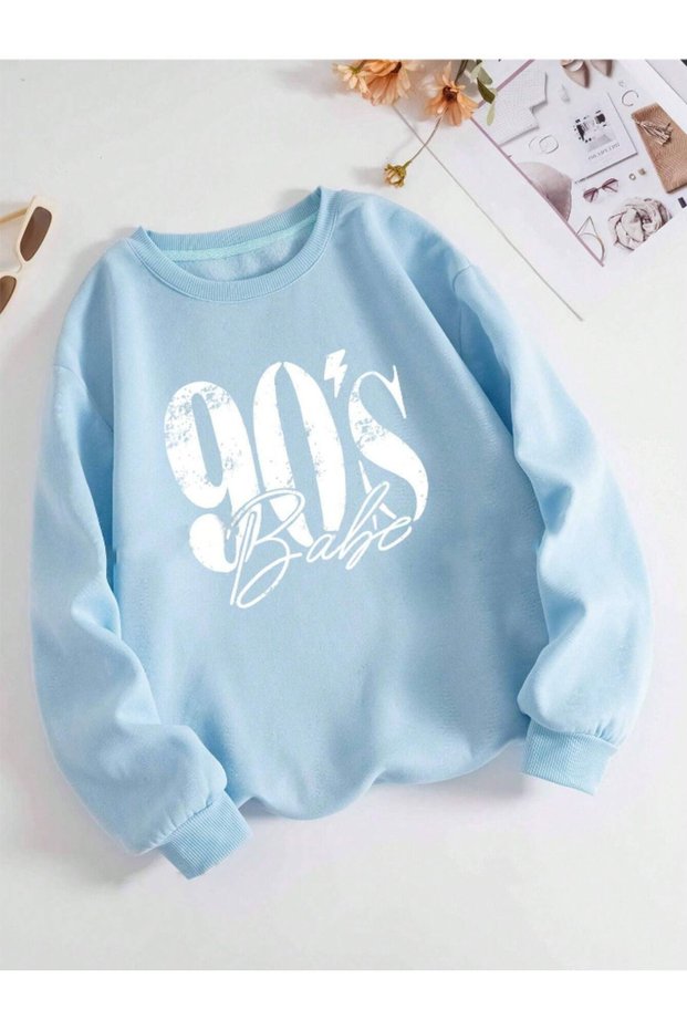 Blue Unisex Men/Women 90's Custom Colorful Oversize Crew Neck Cotton