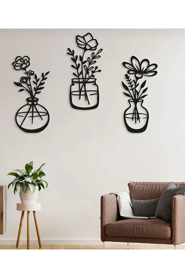 Ev Ofis Mutfak ve Banyo için Ahşap Dekoratif Duvar Vazo Çiçekler Vase ( 30x15 cm) - 1