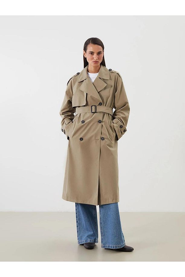 LCW Modest Kruvaze Yaka Oversize Kadın Trençkot (W5) - 2
