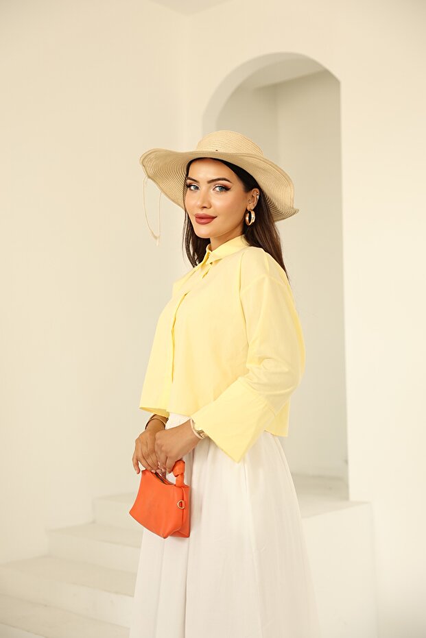 Poplin Basic Gömlek Limon - 6
