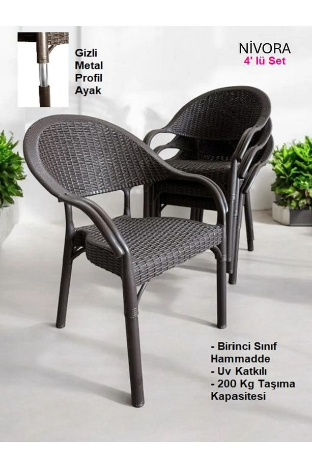 4 Adet Capissi Bambu Rattan Kollu Sandalye Koltuk 4'lü Set - 1