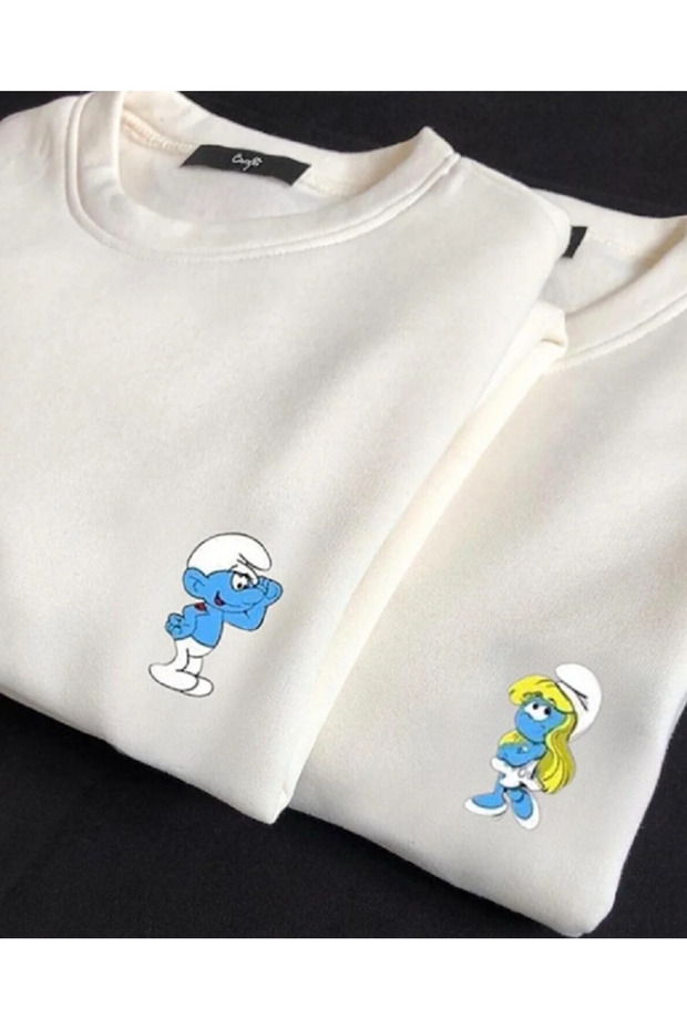 مجموعة بيضاء مكونة من قطعتين للجنسين من Special Lover Sweatshirt بيضاء برقبة دائرية