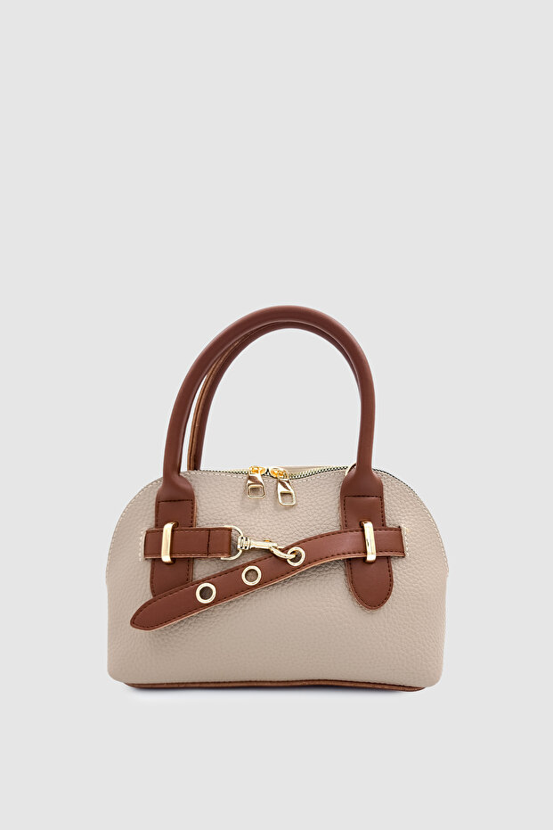 Gilty Buckle Belt Detailed Cross Strap Handbag Mink Tan