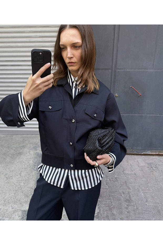 Kumaş mix bomber ceket - 1