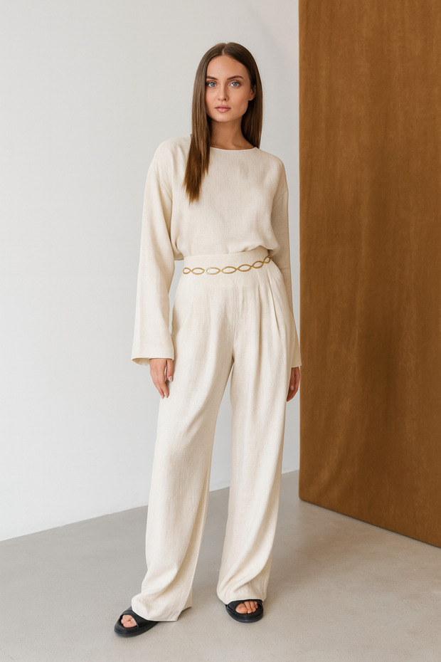 Natural Marisol Blouse Trousers Suit - 8760