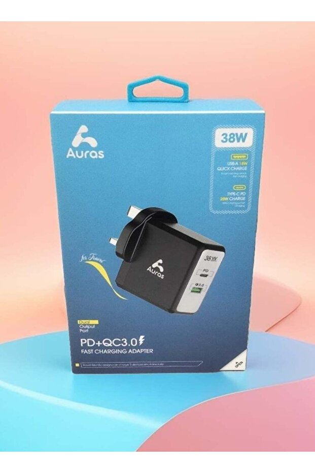 شاحن حائط USB سريع PD بقوة 38 وات، أسود