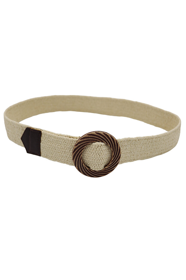 elastik bej hasır kemer 4cm x 100 cm - 1