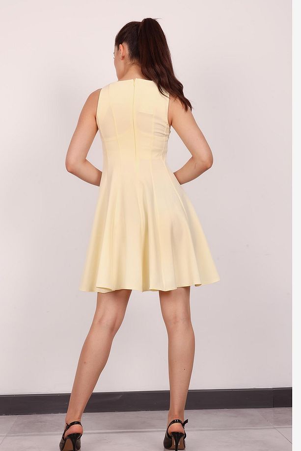Kadın Sarı Kolsuz Mini Elbise - 4
