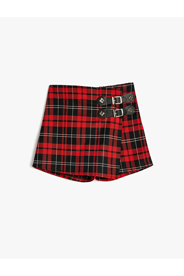 Plaid Buckle Detailed Double Breasted Shorts Skirt