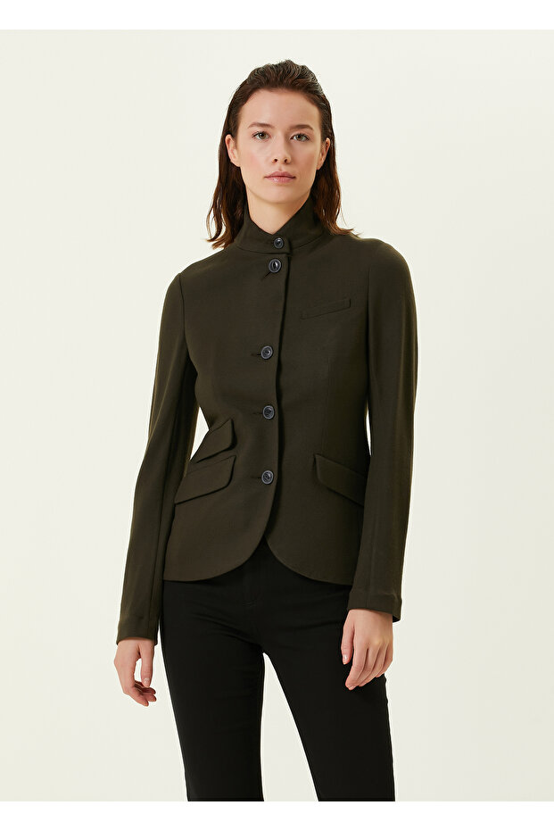 Haki Dik Yaka Yün Blazer - 1