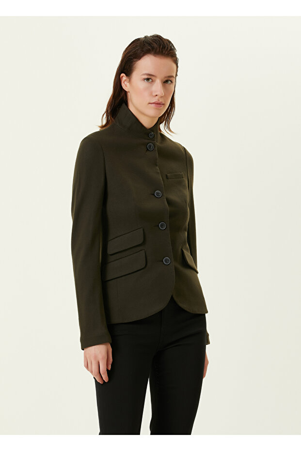 Haki Dik Yaka Yün Blazer - 3