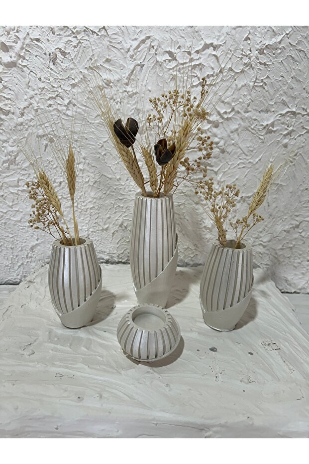 Decorative 4 Piece Bohemian Style Vase and Candle Holder Set, Sequential Size 4 Piece Vase Set with 1 Piece Candle Holder - 2