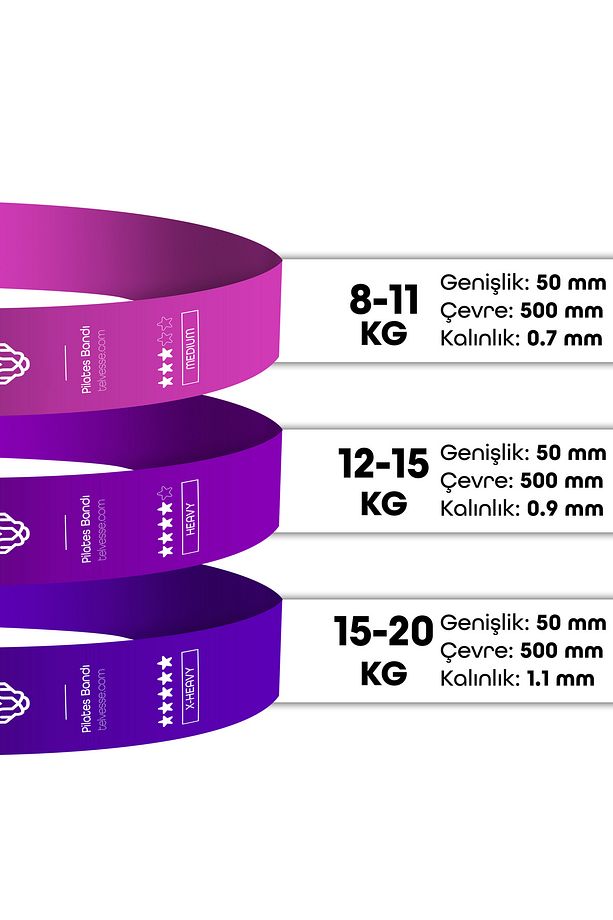 3'lü Pilates Direnç Lastiği Seti – Pembe Ton Loop Bant Squat ve Egzersiz Kapalı Uç - 4