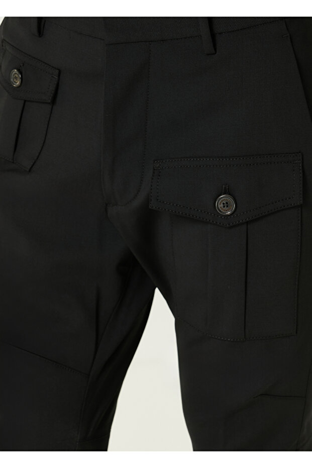 Siyah Cep Detaylı Yün Pantolon - 4