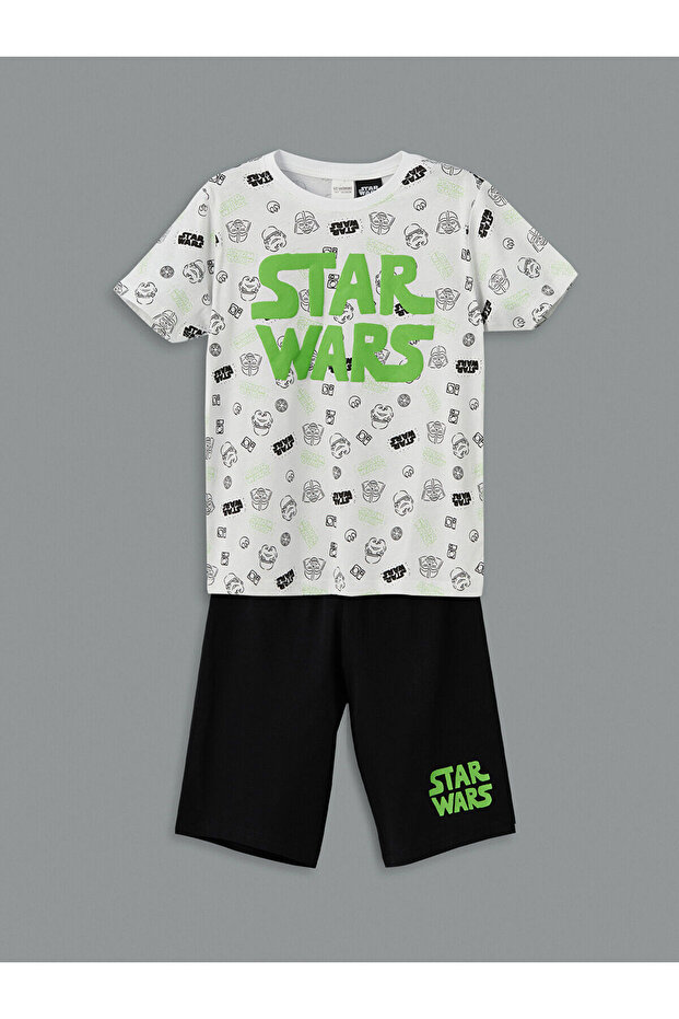 Crew Neck Star Wars Printed Boys Shorts Pajama Set
