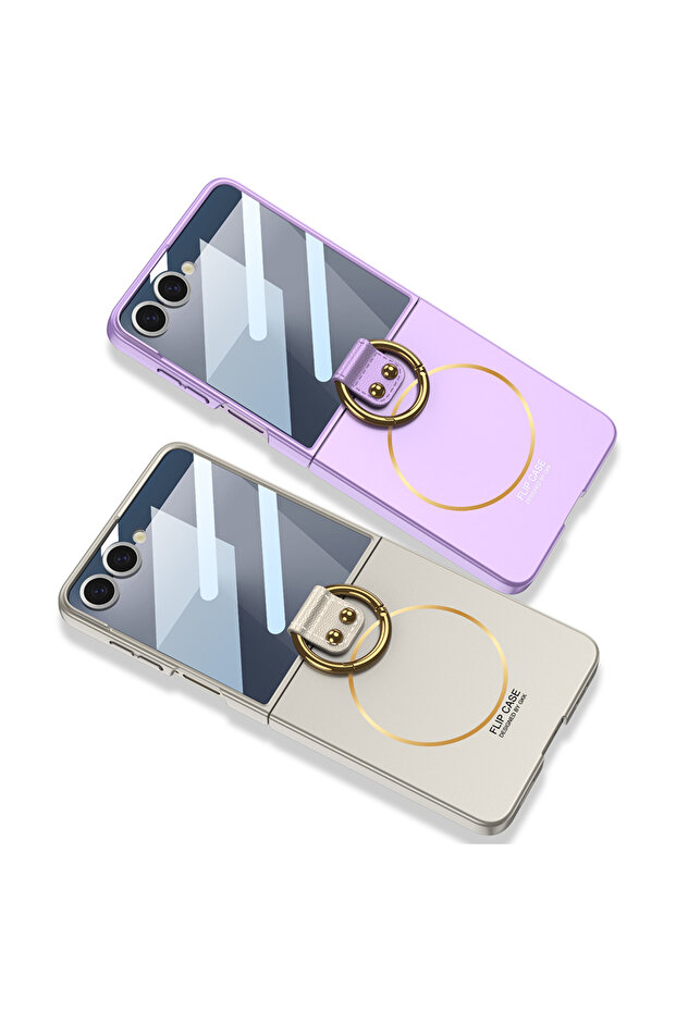 Samsung Galaxy Z Flip 7 Kılıf Magsafe Wireless Şarj Destekli Kıpta Yüzüklü Flip Sert Kapak - 4