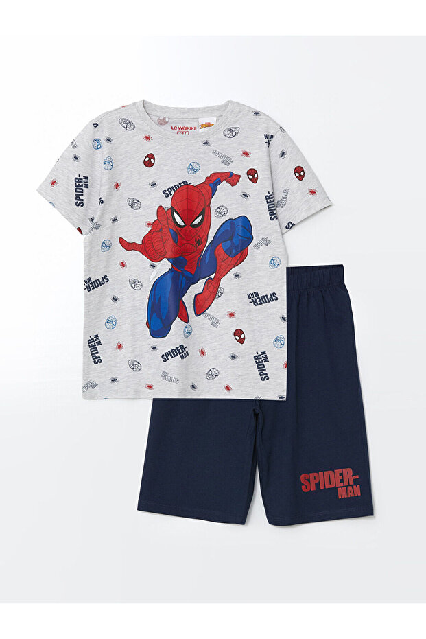 Crew Neck Spider-Man Printed Boys' Shorts Pajamas