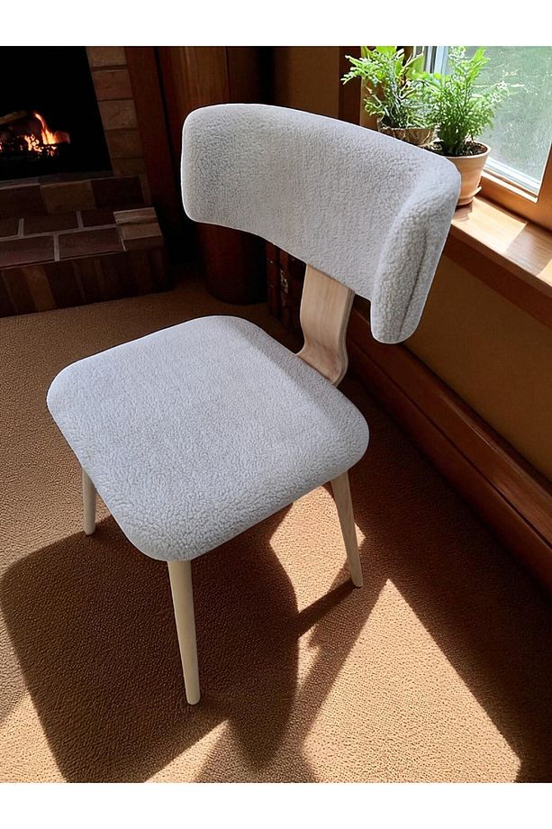 Geniş Oturum Alanına Sahip Teddy Kumaş Modern Sandalye – Salon, Mutfak, Balkon, Antre Sandalyesi - 2