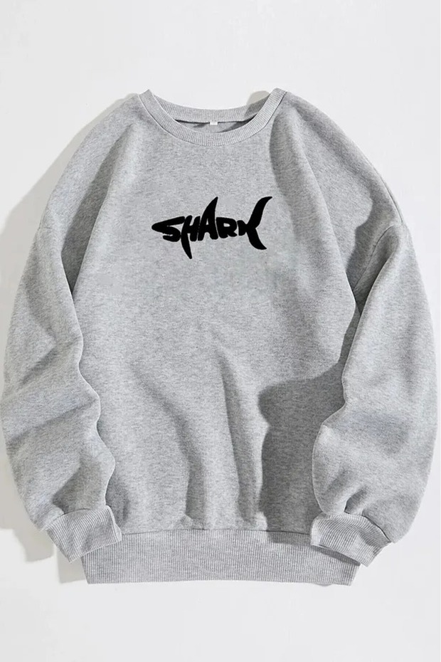 Shark Printed Women'S/Men's Unisex Oversize Hooded and Crew Neck 3-Thread Sweatshirt