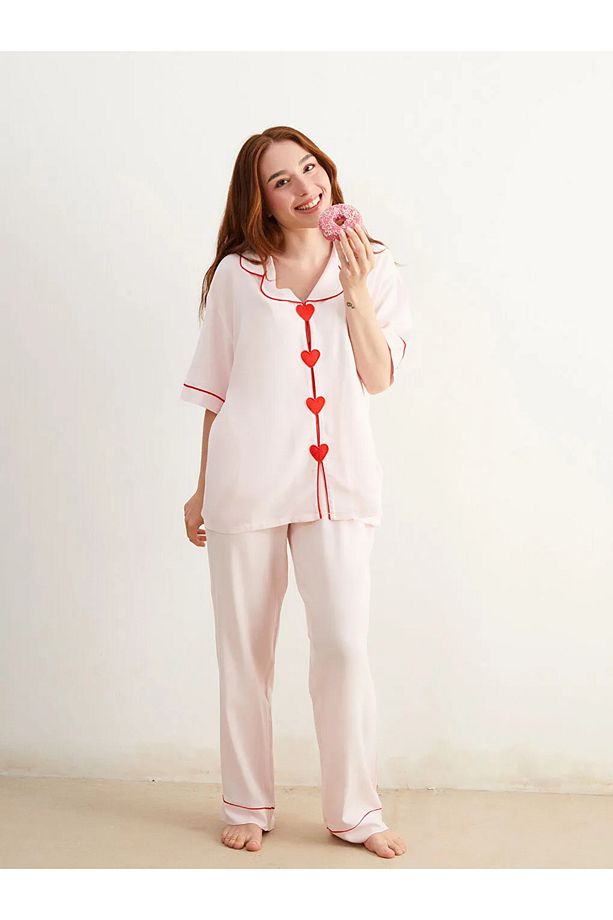 LCW DREAM Pembe Petite Gömlek Yaka Kadın Pijama Takımı - 1