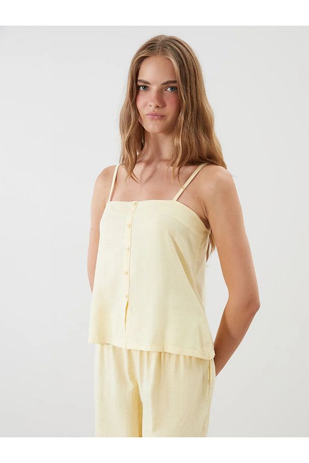 LCW DREAM Sari Kare Yaka Poplin Kadın Pijama Takımı - 2