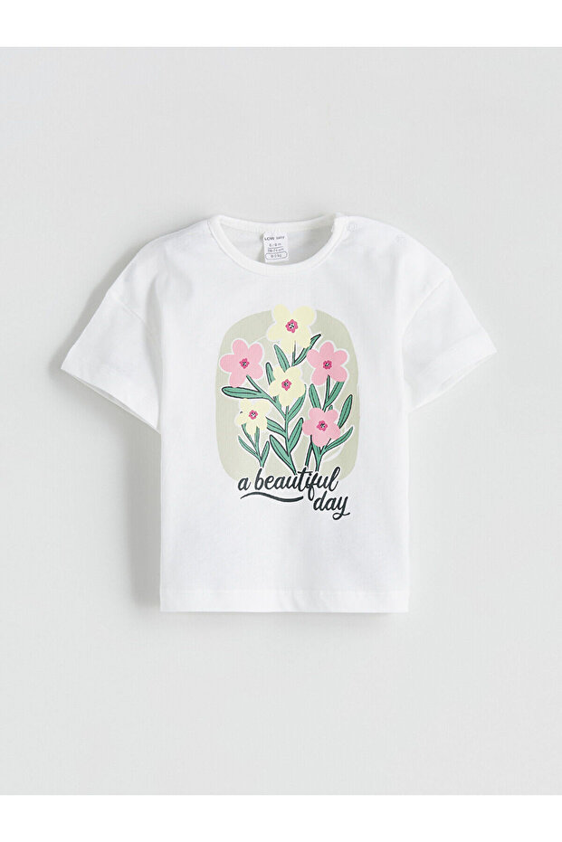 Bisiklet Yaka Kız Bebek Tişört ve Jean Şort - 2