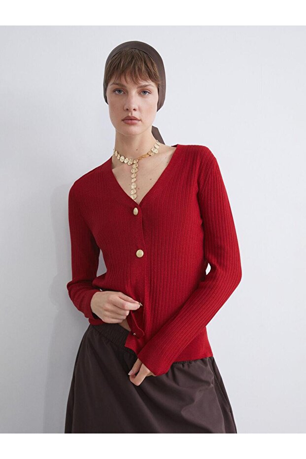 V Yaka Kadın Triko Hırka (W5) - 1