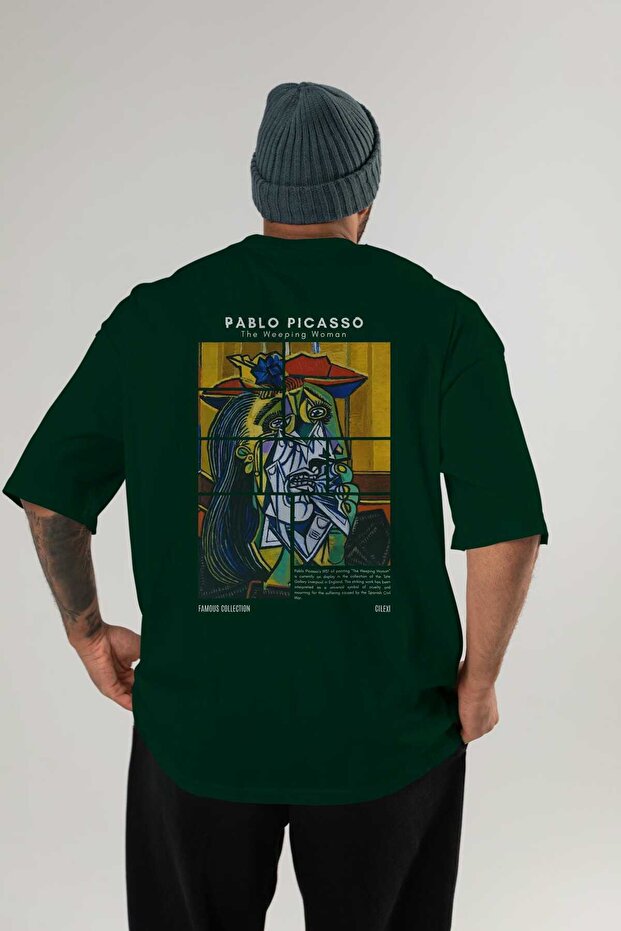 Pablo Picasso Back Printed Green Oversize T-Shirt Men Women Crew Neck Cotton T-Shirt